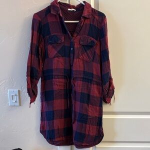 Red and Blue Plaid Button-Up Dress